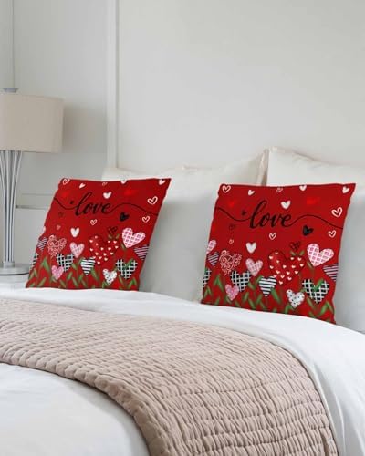 Valentines Day Heart Floral Pillow Covers 18x18 Inch Set of 2, Love Flower Field Decorations Outdoor Throw Pillow Covers, Holiday Linen Square Pillowcases for Sofa Couch Bedroom Patio Decorative - Image 3