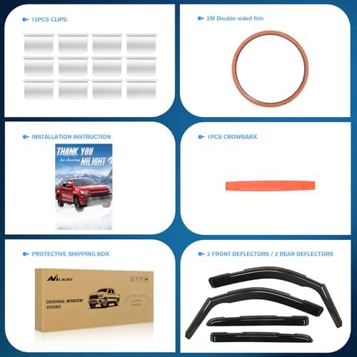 Nilight in-Channel Rain Guards for Dodge Ram 1500 Crew Cab 2019-2026, 4PCS