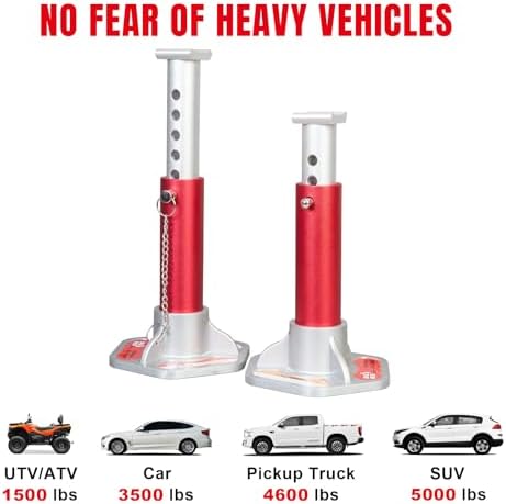 Big RED 3 Ton Aluminum Jack Stands, for Cars, ATV's and UTV's, with 6 Locking Support Pins, Red/Silver, 2 Pack - Image 5