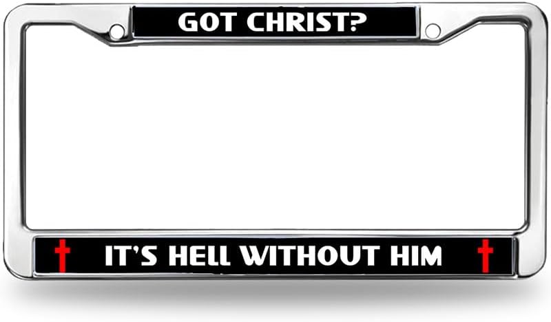 Without Christ is Hell License Plate Frame Anti-Theft Cross Christ Faith Rattle-Proof License Plate Frame God is Faithful Chrome License Plate Frame with Mounting Gift Kit