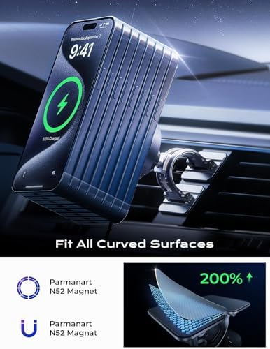 LISEN 15W MagSafe Car Mount Charger for iPhone 18 Pro Max, [Carbon Fiber] Magnetic Wireless Car Charger, Dashboard & Air Vent Car Phone Holder Mount Magnetic Universal for iPhone 17/16/15/14 Pro Max