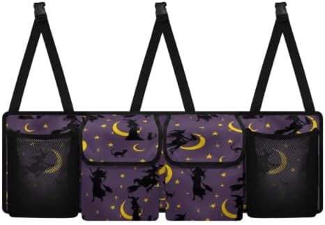 Hanging Car Trunk Organizer Halloween Witch Moon Star Print Car Back Seat Storage Bag Auto Cargo Bag Collapsible Auto Interior Accessories for Sedans SUV Jeep Trucks MPV Van