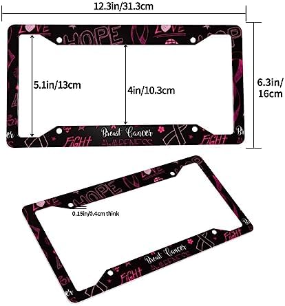 Hope Breast Cancer License Plate Frame 2 Pack License Plate Holder Universal Aluminum License Plate Cover Car Accessories Decor with Screw for Men Women 12.3 x 6.3 Inch