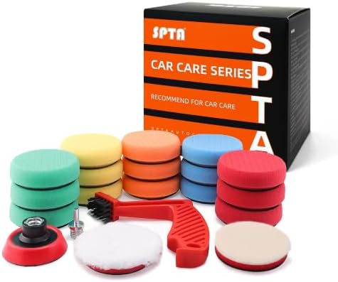 SPTA Drill Polishing Pads Kit, 20pcs 3inch (80mm) Car Foam Polishing Buffing Pads, Wool Pads, Multifunctional Cleaning Brush, Backing Plate for Car Polisher Polishing,Buffing and Cutting by SPTA