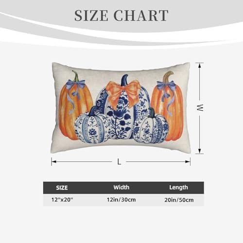 Fall Pillow Covers 12x20 Set of 2 Chinoiserie Blue and Orange Pumpkin Throw Pillows Grandmillennial Autumn Thanksgiving Decoration Pillow Cases Outdoor Fall Decor Cushion Case for Sofa Home - Image 2
