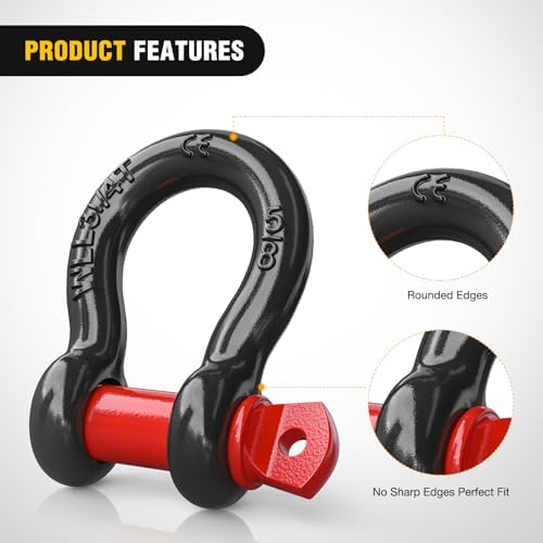 Nilight 2 PCS Small 5/8" D-Ring Shackles | 3.25 Ton (7165 lbs) Capacity Heavy Duty Off-Road Recovery Shackle Kit for Cars and Other Applications for Tie Downs Towing Black & red