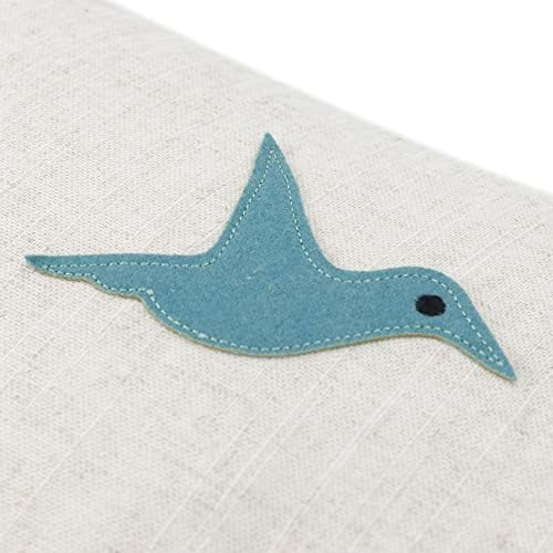 JWH Bird Throw Pillow Cover 14x24 Beige Turquoise Blue Grey - Image 5