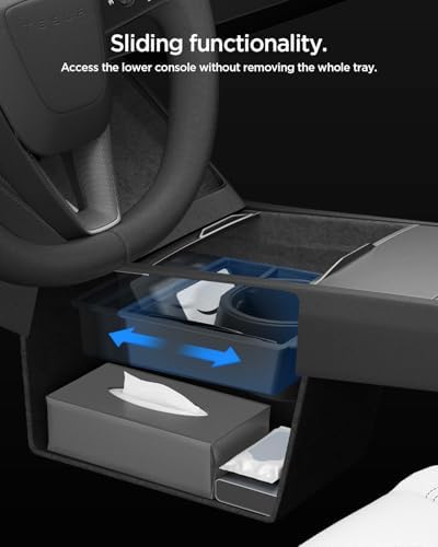 Spigen Center Console Organizer [with Cup Holder & Sunglass Holder] for Tesla Model Y Juniper & Model Y L (Premium & Performance 2026/2025), Cup Holder Expander for 32oz 40oz Owala, Hydro Flask, Yeti