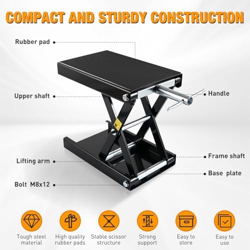 Nilight Motorcycle Lift Jack 1100 LBS Motorcycle Scissor Jack Stand Lift with Wide Deck Crank Handle 3.4"-14.2" Steel Scissor Hoist Garage Repair Lift Table Jacks for Motorcycles ATV Dirt Bike, Black - Image 4