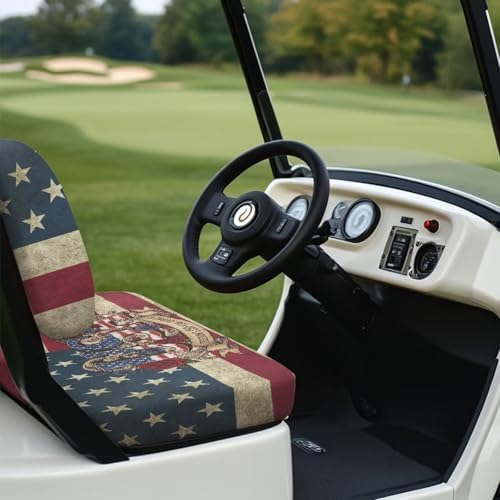 Yewatlles USA 250th Golf Cart Seat Covers Seat Kit, Printed Breathable Golf Cart Seat Cushions Golf Blanket Golf Club Car Accessories