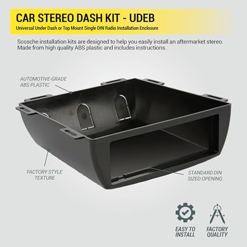 Scosche UDEB Universal Under Dash or Top Mount Single DIN Radio Installation Enclosure - Aftermarket Car Stereo Install Kit - Does Not Fit Double DIN Radios - See Images for Enclosure Dimensions