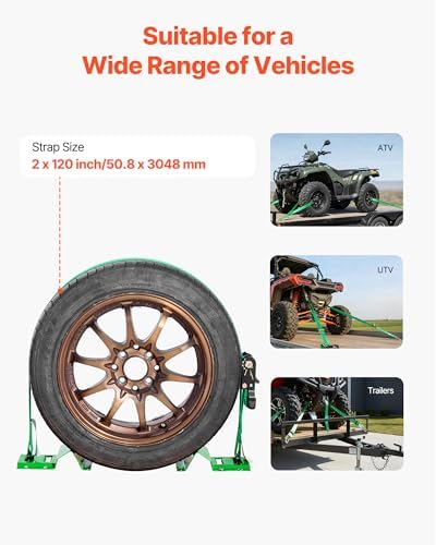 VEVOR Wheel Chock Tie-Down Kit, Chock-Style Trailer Tie Down Strap, Car Tie Down Kit with Buckle, Break Strength 4380 lbs & Working Load 1460 lbs Motorcycle System for ATVs, UTVs & Trailers