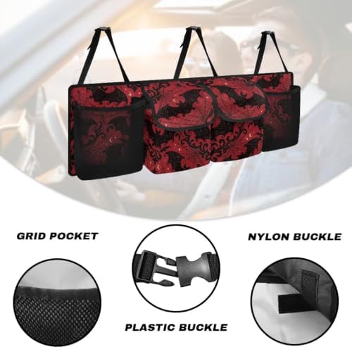 Hanging Car Trunk Organizer Halloween Bat Spider Web Print Car Back Seat Storage Bag Auto Cargo Bag Collapsible Auto Interior Accessories for Sedans SUV Jeep Trucks MPV Van