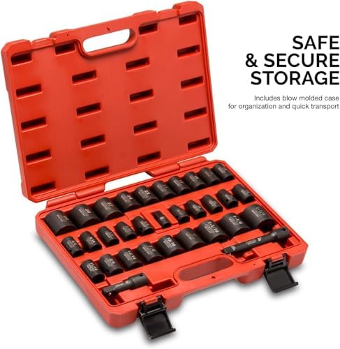 Neiko 02447A 1/2" Drive Master Impact Socket Set, 32 Piece Shallow Socket Assortment | Standard SAE (3/8-Inch to 1-1/4-Inch) and Metric (10-32 mm) Sizes | Cr-V Steel - Image 3
