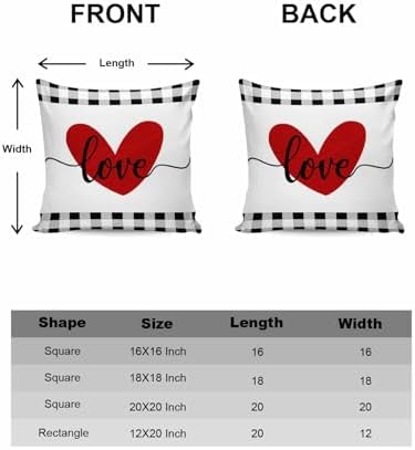 Red Valentine's Day Love Heart Pillow Covers 16x16 Inch Set of 2, Buffalo Plaid Decorations Outdoor Throw Pillow Covers, Holiday Linen Square Pillowcases for Sofa Couch Bedroom Patio Decorative - Image 6