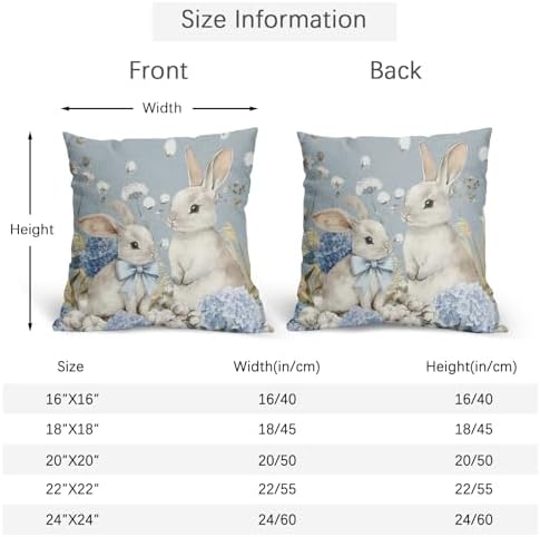 Easter Pillow Covers 20x20 Set of 2 Spring Throw Pillow Covers Rustic Cute Bunny Rabbit Pillowcase Linen Decoration Farmhouse Soft Decorative Blue Cushion Case Couch for Indoor Outdoor Home Decor - Image 4