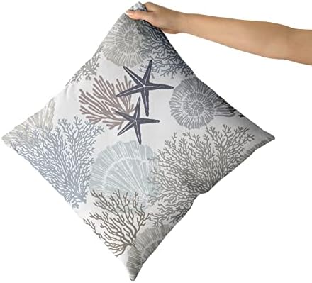 Sweetshow Ocean Coral Pillow Covers 18x18 Inch Nautical Coastal Throw Pillows Set of 2 Beach Seashell Starfish Pillow Case Soft Cotton Square Cushion Covers for Home Couch Sofa Patio Bedroom, Brown - Image 5