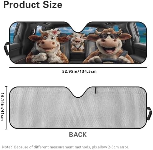 Renewold Car Windshield Sun Shade Auto Sunshade Fit for Jeep Wrangler JK JKU JL JLU Front Window Sun Shield Sun Visor for Jeep Gladiator JT 2020-2023 Funny Cow Driving Keep Cool Interior Accessories