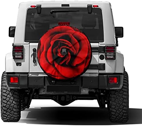 KiuLoam Vibrant Red Rose Flower Spare Tire Cover with Backup Camera Hole Universal Sunscreen Waterproof Wheel Covers for Trailer RV SUV Truck and Many Vehicles (15" for Diameter 27"-29")