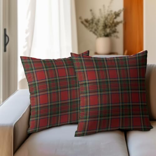 Christmas Throw Pillow Covers 16x16 Set of 2 Winter Red Green Plaid - Image 4