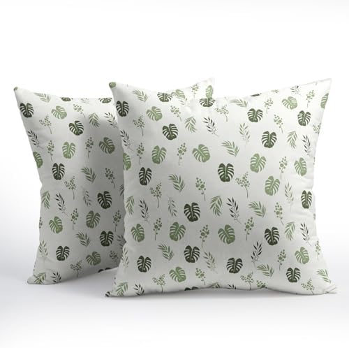 Sage Green Spring Pillow Covers 18x18 Set of 2 Leaf Throw Pillow Covers Botanical Leaves Pillowcase Linen Decoration Farmhouse Soft Decorative Tropical Plants Cushion Case Couch for Indoor Home Decor - Image 2