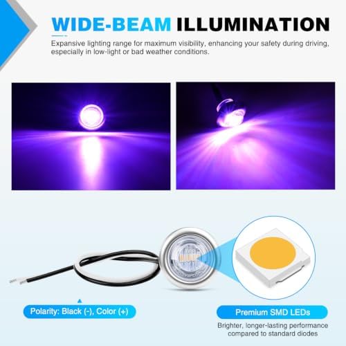 Nilight 3/4" Round Marker Lights 10PCS Purple Side Bullet Clearance Light