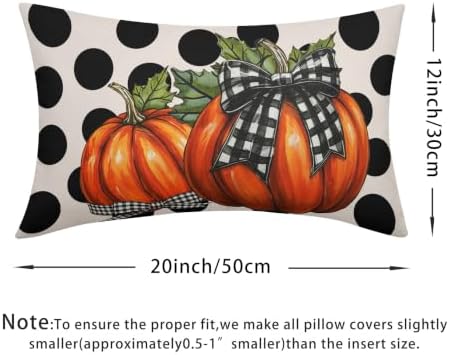 Fall Pumpkin Lumbar Pillow Covers 12x20 Set of 2 Vintage Orange Buffalo Plaid Bow Polak Dot Outdoor Throw Pillows Covers Autumn Thanksgiving Decorative Farmhouse Cushion Case for Room Couch Sofa - Image 4