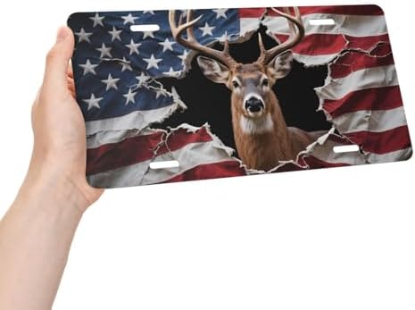 Deer Retro American Flag Cool Front License Plate 6x12 Inch