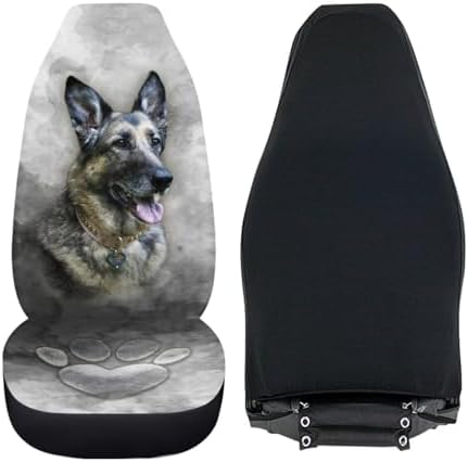 3D German Shepherd Print Car Front Seat Covers, Breathable Easy to Install Automotive Bucket Seat Covers Fits Most Cars SUV Trucks, Grey
