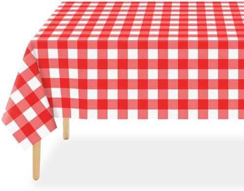 QIKSION 3 Pack Red Gingham Plastic Tablecloth, Picnic Table Cover by QIKSION
