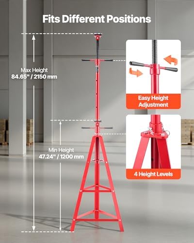 VEVOR Under Hoist Tripod Stand, 2 Ton (4409 lbs) Capacity High Lift Jack Stand Reach Underhoist Support, Lifting from 47.24" to 84.65", 4-Level Adjustable Height, Heavy Duty Carbon Steel for Car Lift - Image 3