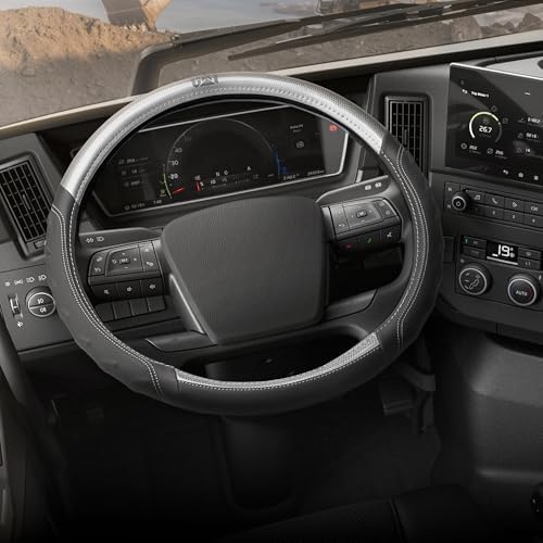 Cat® BigGrip Faux Gray/Black Leather Semi Truck Steering Wheel Cover, Fits RV and Big Rig Trucker, Steering Wheel Cover for Trucks 18 Wheeler - X-Large 17.5" - 18" Inches