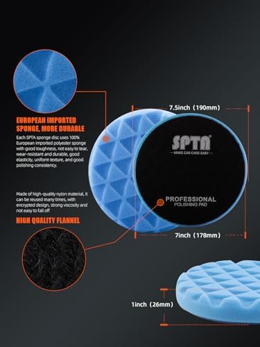 SPTA 10pcs Polishing Pads Kit, 7 Inches Large Size Buffing Pads, Car Foam Buffing Sponge Pads Kit with 5/8"-11 Backing Plate for Car Waxing Polishing - Image 5