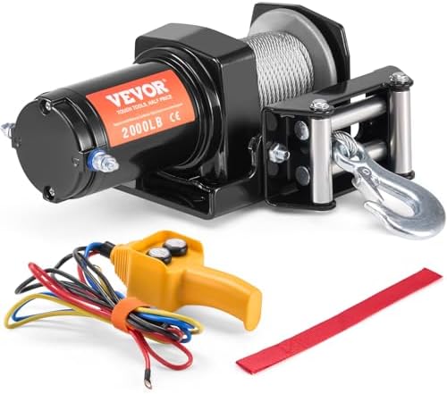 VEVOR ATV Winch, 2000 lb Electric Winch, 12V Small ATV UTV Winch with 5/32 in x 39 ft Steel Cable Roller Fairlead Wired Remote Control, IP55 Waterproof for Towing UTV ATV Car Vehicle Off-Road by VEVOR
