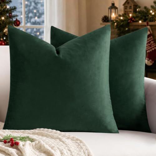 VAKADO Velvet Army Green Throw Pillow Covers 18x18 Set of 2 - Image 2
