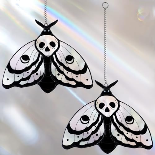 Yalikop 2 Pcs Death Moth Stained Glass Suncatcher Window Hanging Gothic by Yalikop