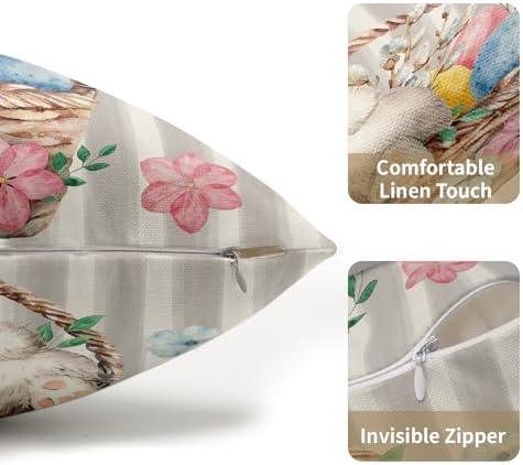 Easter Pillow Covers 12x20 Set of 2 Spring Throw Pillow Covers Rustic Cute Bunny Gray Pillowcase Linen Decoration Farmhouse Soft Decorative Eggs Cushion Case Couch for Indoor Outdoor Home Decor - Image 5