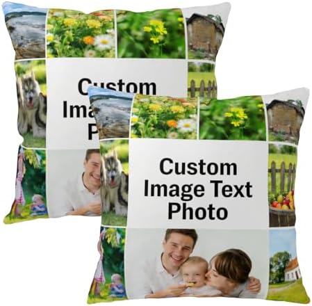 Personalized Cotton Linen Pillow Covers 20x20 Inches Set of 2 Custom Pillowcase with Picture Design Your Own Photo Text Cushion Cover with Hidden Zipper for Home Couch Sofa Livingroom - Image 2