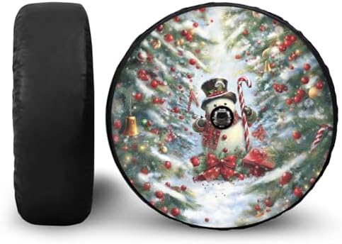 Spare Tire Cover Christmas with Camera Hole, Weatherproof Wheel Cover Christmas Snowman Print Dust-Proof Universal for Jeep Trailer RV SUV Camper Vehicle 15-Inch Fits Tire Diameter 27.6"-29.5"
