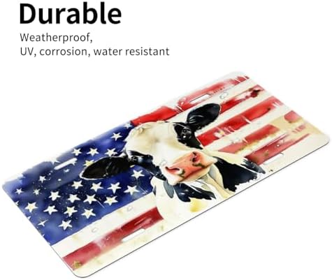 Watercolor Cow American Flag Front License Plate 6" * 12" for Women