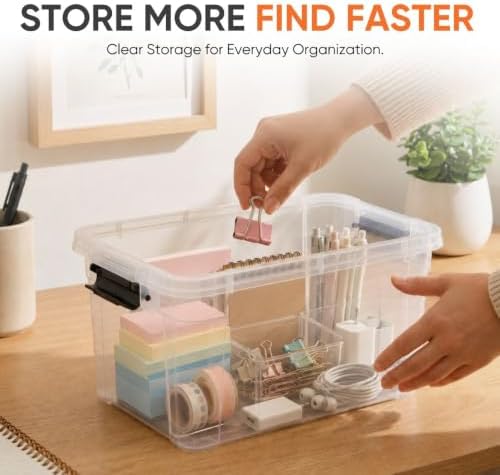 Superio 1.4 Quart Mini Clear Plastic Storage Container with Lid, Stackable Small Organizer Box for Crayons, Art Supplies, Beads, Sewing, Stationery & Food Storage, 4 Pack - Image 2