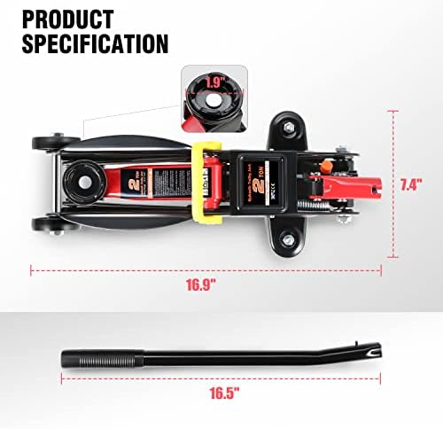 DNA Motoring TOOLS-00234 Low Profile Hydraulic Trolley Service/Floor Jack, 2 Ton (4000 lbs) Capacity, Lifting Range 5.1"-13", Black - Image 4