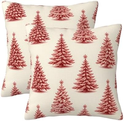 Red Christmas Tree Pillow Covers 24x24 Set of 2 Winter Holiday Decor by KiuLoam