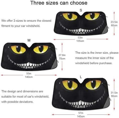 Black Cat Eyes Smile Car Windshield Sun Shade Foldable UV Ray Sun Visor Protector Sunshade to Keep Your Vehicle Cool (55" x 27.6") Halloween