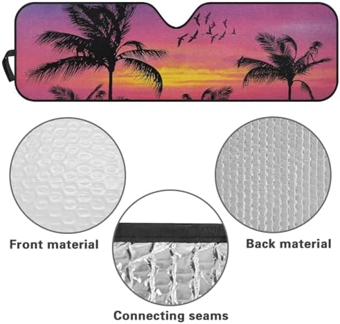 Renewold Windshield Sunshade for Jeep Wrangler JK JKU JL JLU 1997-2023 Car Front Window Sun Shield for Jeep Gladiator JT Block UV Glare Sunlight Sun Visor Tropical Coconut Birds Sunset Cover Sun Shade
