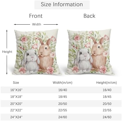 Easter Pillow Covers 22x22 Set of 2 Spring Throw Pillow Covers Rustic Cute Bunny Rabbit Pillowcase Linen Decoration Farmhouse Soft Decorative Floral Cushion Case Couch for Indoor Outdoor Home Decor - Image 4