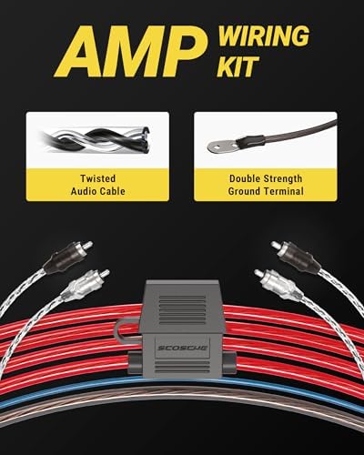 Scosche KPA12CC 12 Gauge Speaker Wire Kit, Complete Car Audio Wiring Kit for Amplifier Installation with Power & Ground Cables, RCA Audio Cable, Speaker Wire, Fuse Holder & Terminals