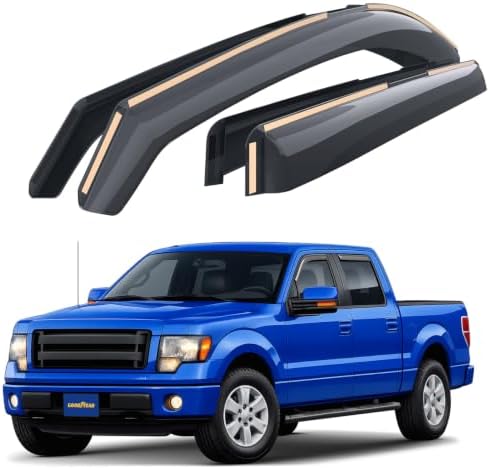 Goodyear Shatterproof in-Channel Window Deflectors for Trucks Ford F-150 2009-2014 SuperCrew, Rain Guards, Window Visors for Cars, Vent Deflector, Truck Accessories, 4 pcs- GY003405LP