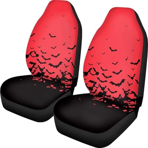 Red Black Bat Halloween Print Car Seat Cover Colorful Cute Print Front Seat Covers 2 pcs, Vehicle Seat Protector Car Mat Covers, Fit Most Vehicle, Cars, Sedan, Truck, SUV, Van