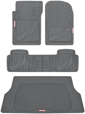 Motor Trend FlexTough™ Heavy Duty Gray Rubber Car Floor Mats All Weather & Cargo Liner for SUV Full Set - Universal Trim to Fit Automotive Floor Mat & Trunk Mats for Cars Interior Accessories